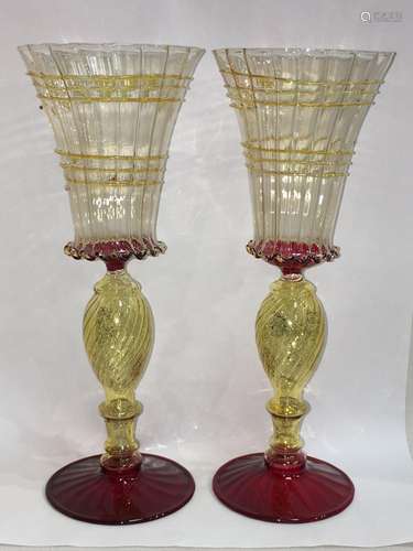 Pair Of Art Glass Goblets