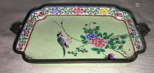 Chinese Enameled Bird & Floral Tray