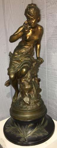Signed Math Moreau Bronze Sculpture Of Nude Woman