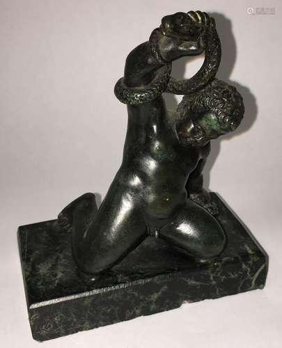 Bronze Man And Snake On Marble Base