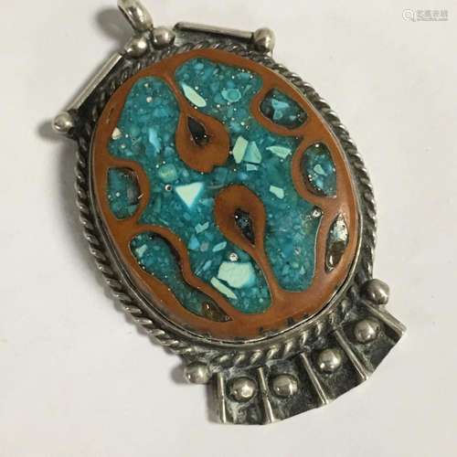 Sterling Silver And Inlaid Stone Pendant