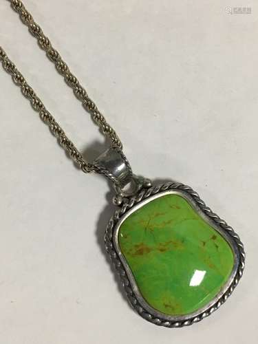 Sterling Silver Necklace With Green Stone Pendant