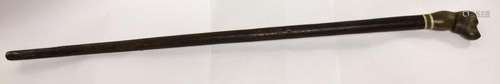 Bone Inlaid Cane With Carved Figural Handle