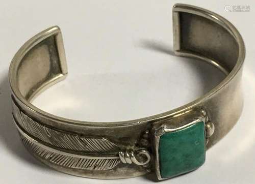 Sterling Silver & Green Stone Cuff Bracelet