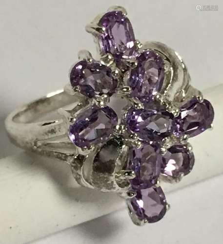 Sterling Silver Ring With Purple Stones