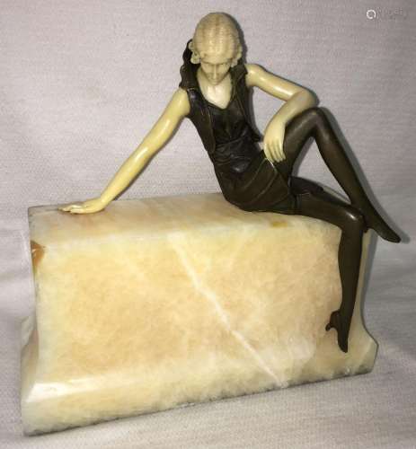 After Preiss Bronze Art Deco Lady On Marble Base