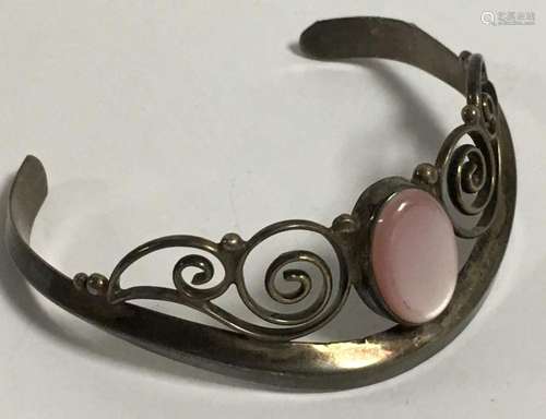 Sterling & Pink Mother Of Pearl Cuff Bracelet