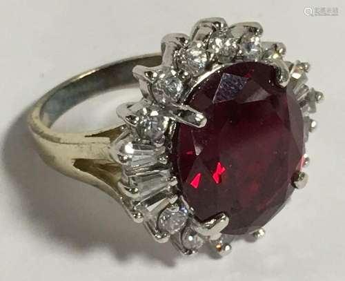 Sterling Silver Ring With Red & Clear Stones