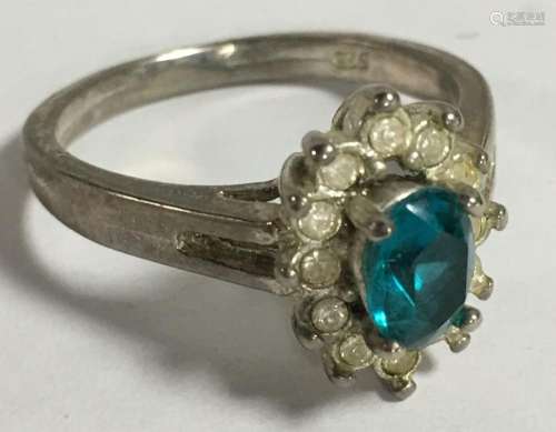 Sterling Silver Ring With Blue And Clear Stones