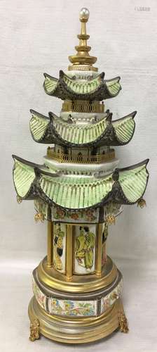 Oriental Brass And Pottery Wind Up Temple