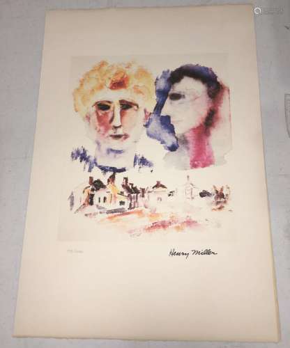 Henry Miller Mixed Media On Paper, Lovers Dreaming