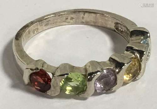 Sterling Silver Ring With Colored Stones