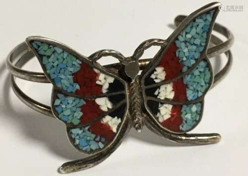 Sterling Silver And Inlaid Butterfly Cuff Bracelet