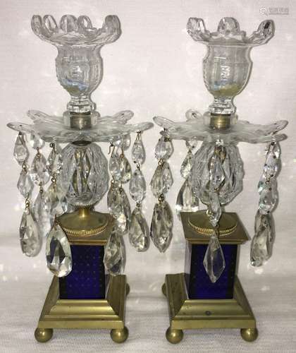 Pair Of Brass And Glass Candle Holders