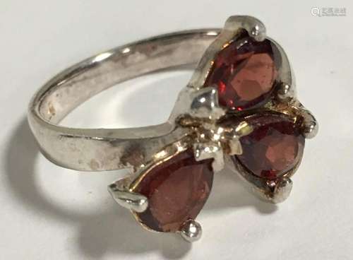 Sterling Silver Ring With Red Stones