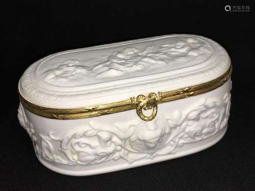 Limoges France High Relief Cherub Trinket Box