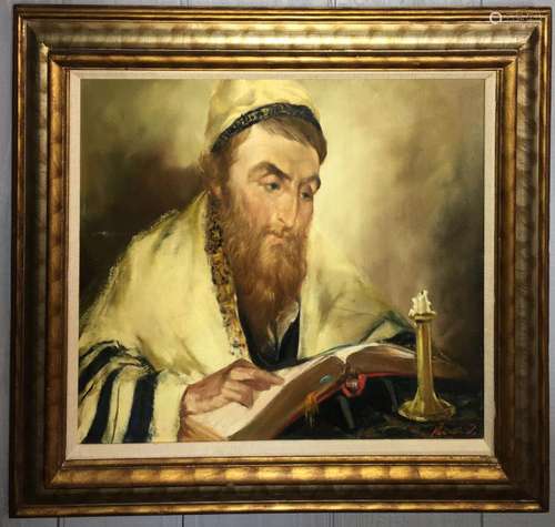 Artist Signed Oil On Canvas Portrait Of Rabbi