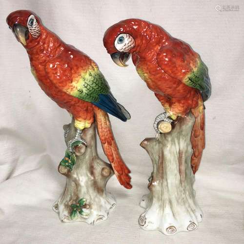 Pair Of Hand Painted Porcelain Parrots