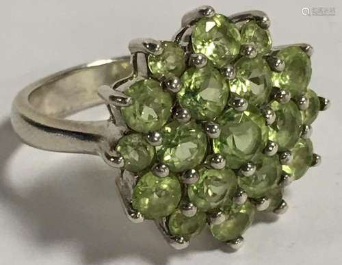 Sterling Silver Ring With Green Stones