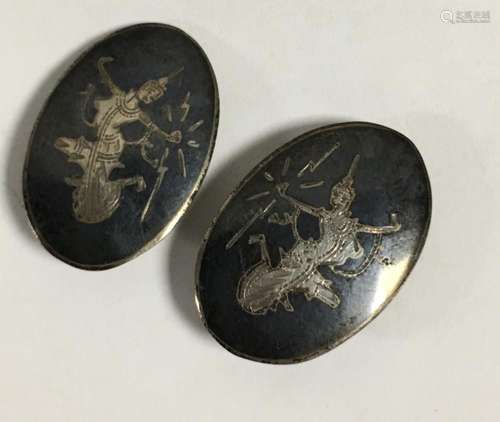 Pair Of Siam Sterling Silver Clip Earrings