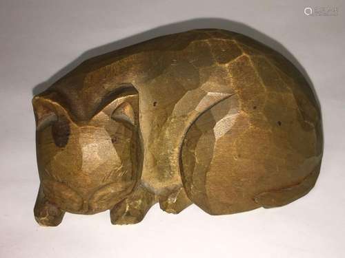 Wood Carved Cat Sculpture