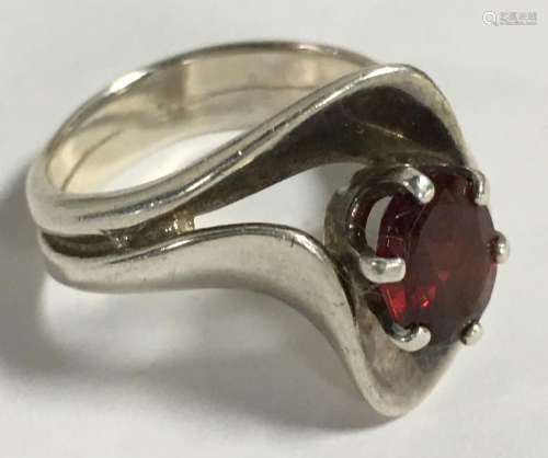 Sterling Silver And Red Stone Ring