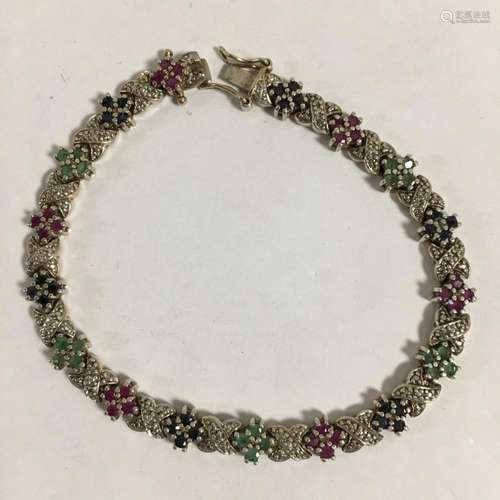 Sterling Silver, Sapphire, Emerald, Ruby Bracelet