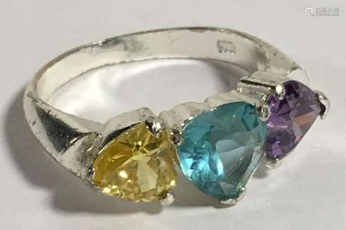 Sterling Silver Ring With Colored Stones