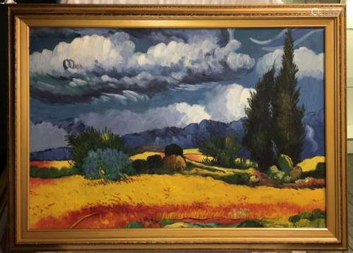 Oil On Canvas Landscape In Gilt Frame
