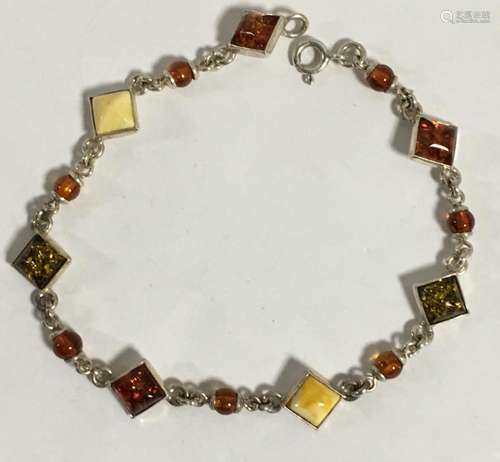 Sterling Silver And Amber Bracelet