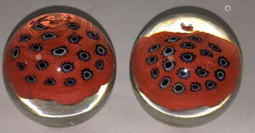 Pair Of Art Glass Paper Weights