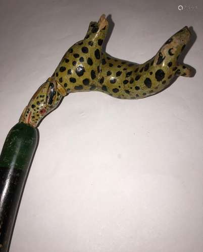 Folk Art Cane With Dalmatian Dog Handle