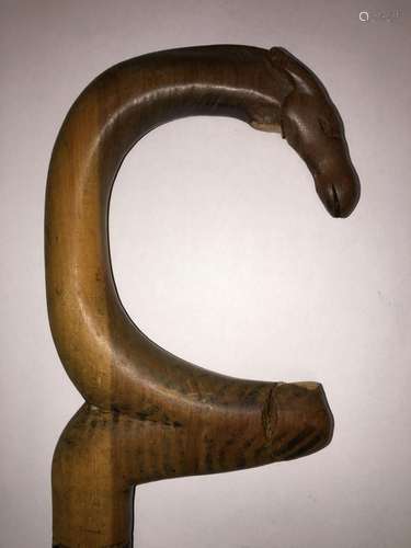 Wooden Folk Art Cane With Animal Handle