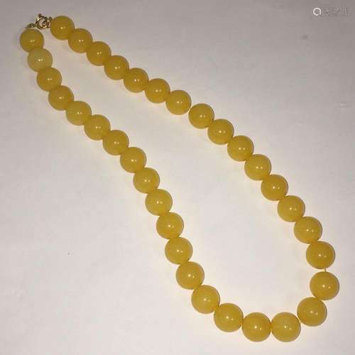 Yellow Jade Beaded Necklace With 14k Gold Clasp