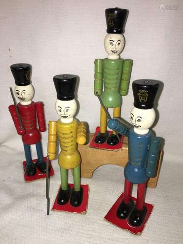 Group Of Toy Wooden Soldier Figurines And Block