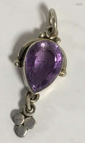 Sterling Silver And Purple Stone Pendant
