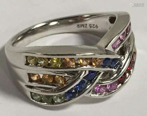 Sterling Silver Ring With Colored Stones