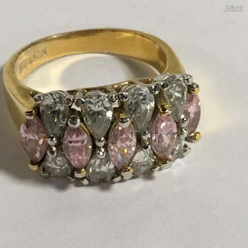 Sterling Silver Ring With Clear And Pink Stones