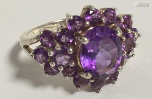 Sterling Silver Ring With Purple Stones