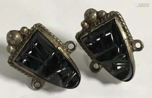 Pair Of Mexico Silver Black Figural Earrings