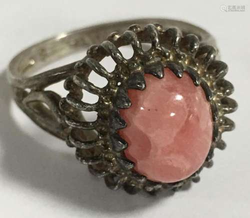 Sterling Silver And Pink Stone Ring