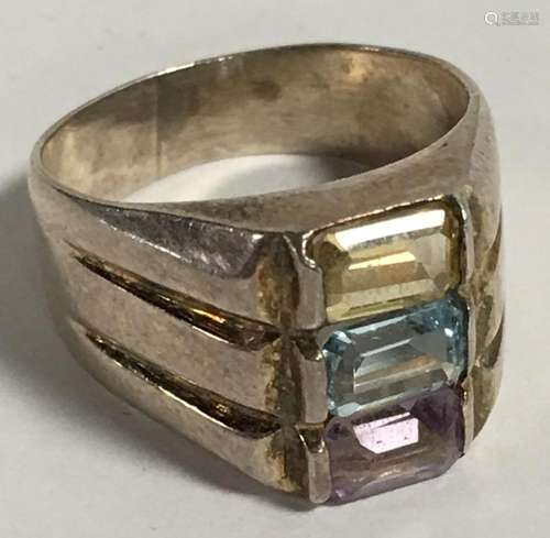 Sterling Silver Ring With Colored Stones