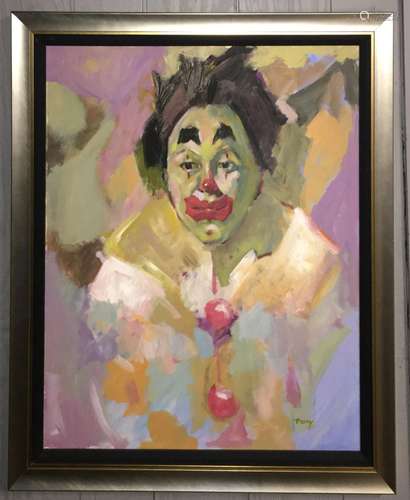 Signed Perry Oil On Canvas Of Clown