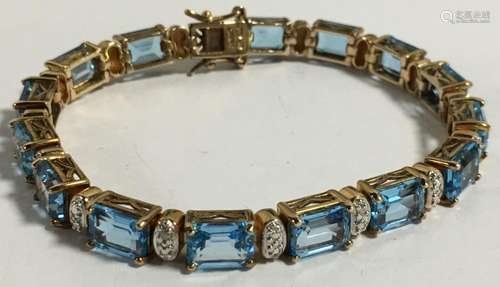 Sterling Silver, Blue And Clear Stone Bracelet