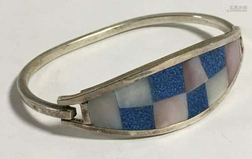 Mexico Alpacca Mother Of Pearl Inlaid Bracelet