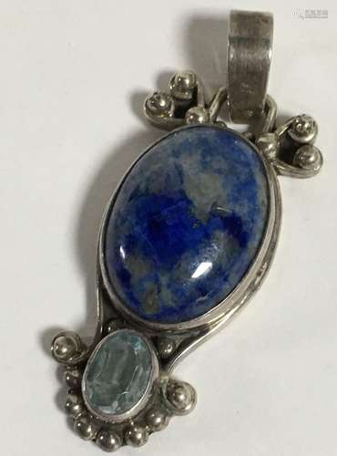 Sterling Silver Pendant With Blue Stone