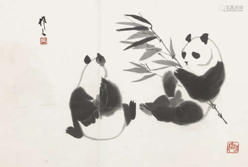 吴作人 熊猫 纸本镜框