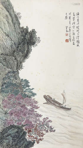 溥儒 秋湖渔影 纸本立轴