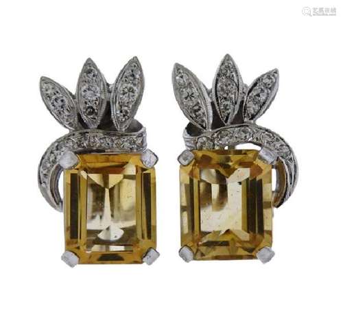 14k Gold Diamond Citrine Earrings