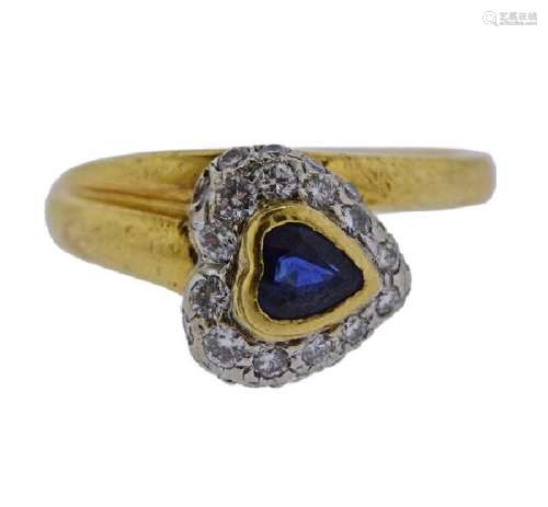 18k Gold Diamond Sapphire Heart Ring